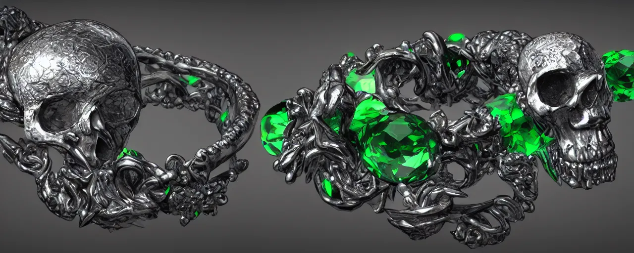 Prompt: simple magic ring of poison, ring, skull, green, black, smooth shank, crystals, engravings, product design, jewelry, colorful, art by gerald brom, greg rutkowski and artgerm, photo realism, unreal engine, c 4 d