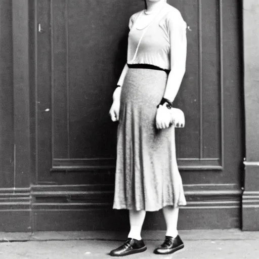 Prompt: female streetwear blogger, in the 1920s, full body portrait shot