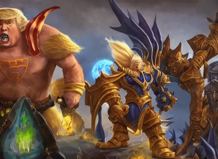 Prompt: donald trump as hero in world of warcraft