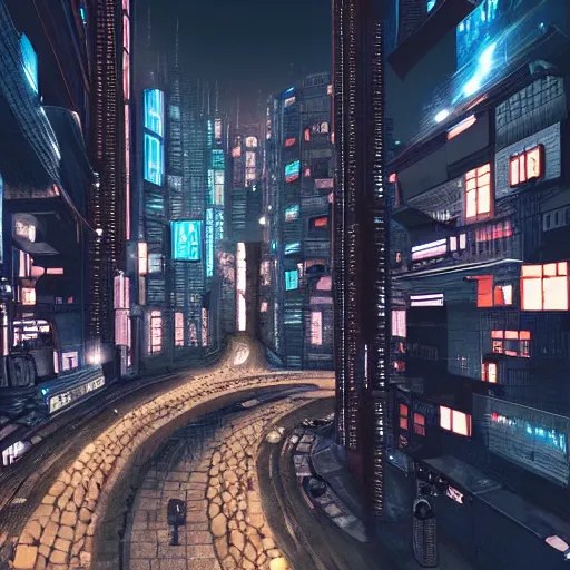 Image similar to a hyperrealistic cyberpunk city at night, extreme wide shot