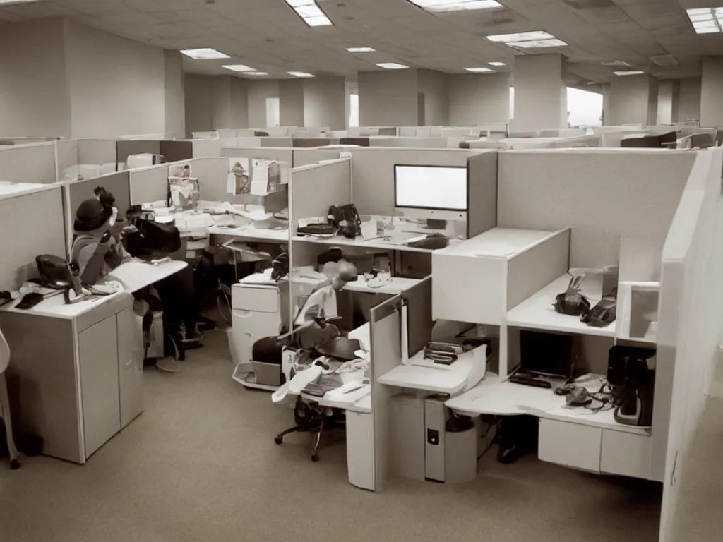 Image similar to coffee break in 90s cubicle office