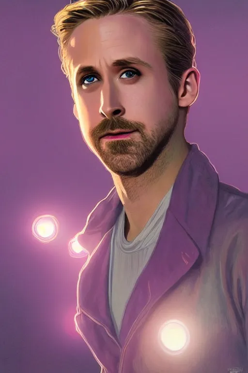 Prompt: ryan gosling robotic clothes in the beach purple sun, pink lighting ultra realistic photorealistic highly detailed high quality, a stunningly, digital painting, artstation, concept art, smooth, sharp focus, illustration, art by artgerm and greg rutkowski and alphonse mucha 8 k