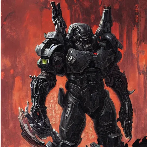 Image similar to doom slayer, painted by tsutomu nihei, painted by stanley lau