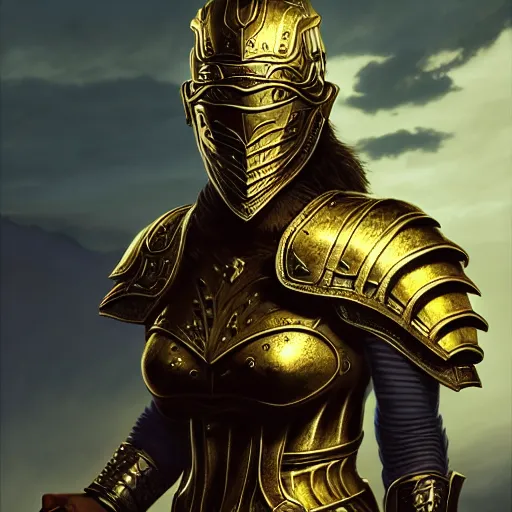 Image similar to unknown The Elder Scrolls VI character portrait, partially clothed in metal-plated battle armor, atmospheric lighting, painted, intricate, volumetric lighting, beautiful, golden hour, sharp focus, ultra detailed, by Leesha Hannigan, Ross Tran, Thierry Doizon, Kai Carpenter,Ignacio Fernández Ríos