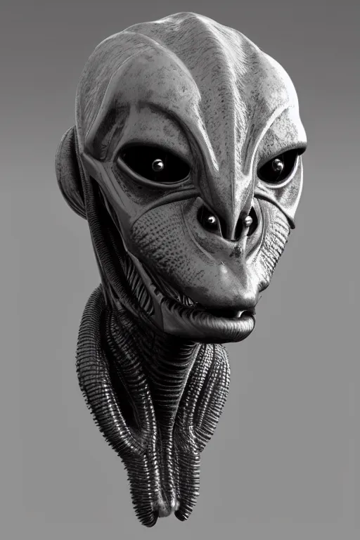 Image similar to an extremely high quality hd, a computer generated image of an alien head, a computer rendering by senior character artist, featured on zbrush central, afrofuturism, zbrush, polycount, prerendered graphics, 8 k, ultra realistic, very realistic