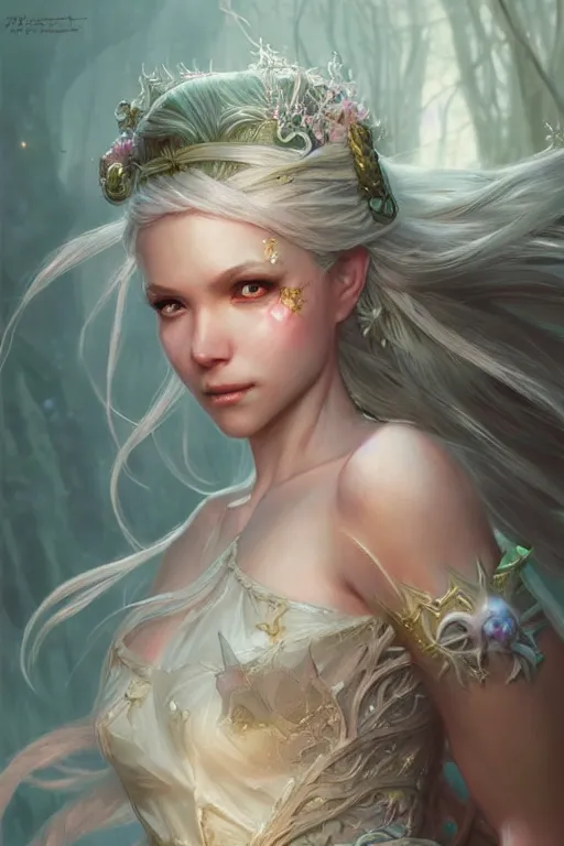 Image similar to fairy princess, highly detailed, d & d, fantasy, highly detailed, digital painting, trending on artstation, concept art, sharp focus, illustration, art by artgerm and greg rutkowski and magali villeneuve