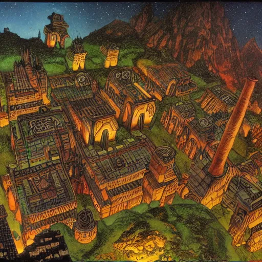 Image similar to an underground dwarven city, by larry elmore