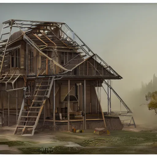 Image similar to digital artwork of a house in construction. d & d, illustration, realism, trending on artstation