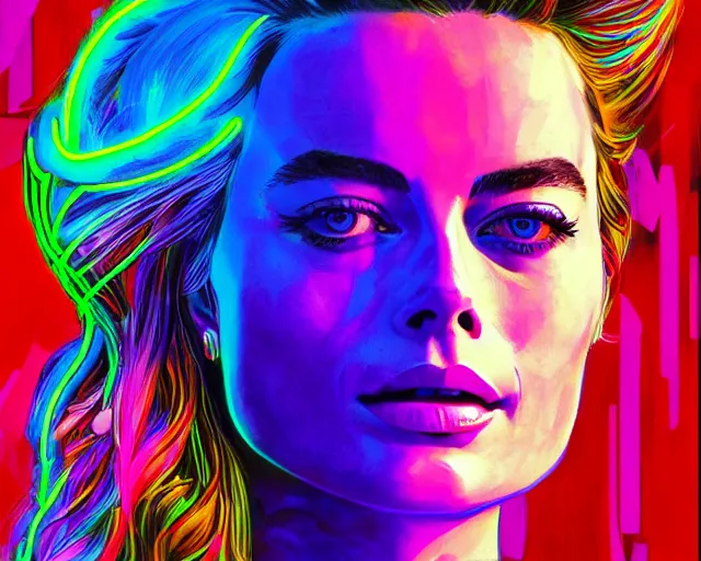 Image similar to neon art of margot robbie, hyper detailed, award winning