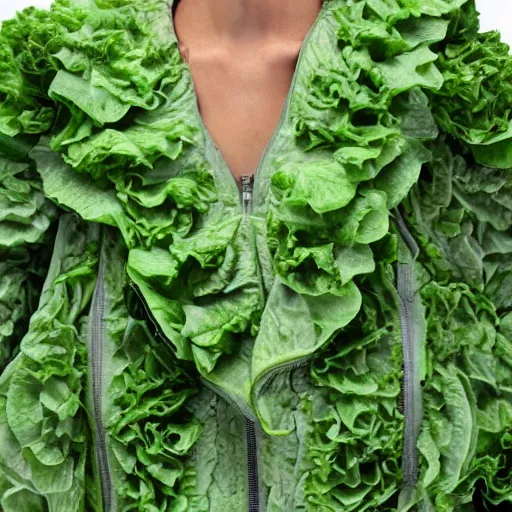 Image similar to jacket made out of cabbage, photorealistic, studio, detailed