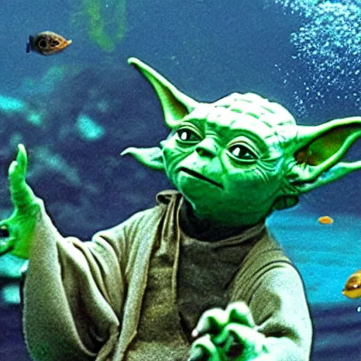 Image similar to yoda swimming under water