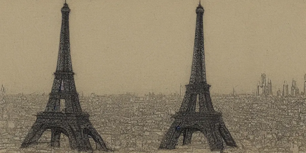 Image similar to architectural design studies of Eiffel Tower, drawn by Leonardo da vinci