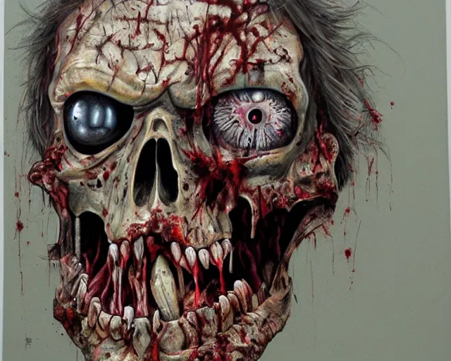 Image similar to Derek Riggs painting of a zombie, hyper detailed, heavy metal,