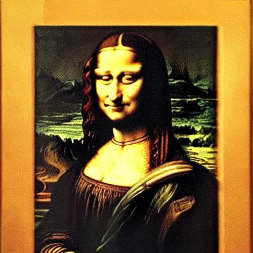 Image similar to Monalisa painting a portrait of Leonardo Da Vinci,