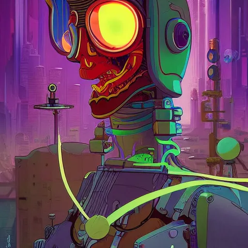 Image similar to akah 0 c 0 k futurama cyberpunk medium shot by gaston bussierre and charles vess and james jean and erik jones and rhads, inspired by rick and morty, epic, funny, huge scale, beautiful fine face features, intricate high details, sharp, ultradetailed