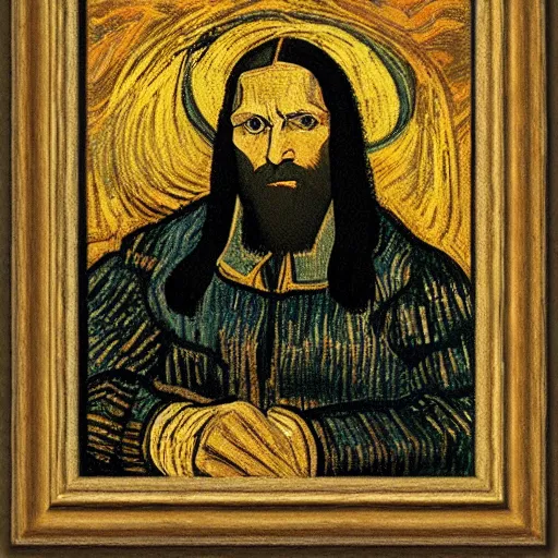 Prompt: portrait of Da Vinci in the style of Van Gogh