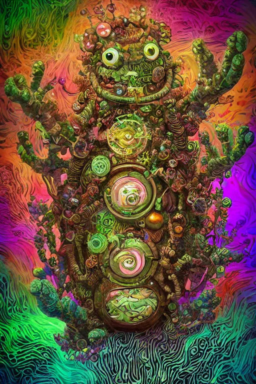 Image similar to creature sushi roots cactus elemental flush of force nature micro world fluo light deepdream a wild amazing steampunk baroque ancient alien creature, intricate detail, colorful digital painting radiating a glowing aura global illumination ray tracing