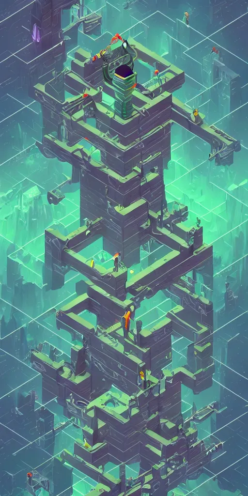 Image similar to isometric portrait of advanced alien, his last moment, mystical, technology meets fantasy, map, infographic, concept art, art station, style of monument valley, giger, wes anderson