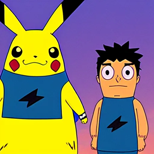 Prompt: epic movie poster summer blockbuster pikachu stars in bobs burgers, directed by stanley kubrick