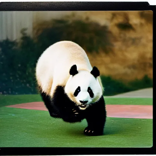 Image similar to high quality professional dslr photograph of a panda skateboarding in california. super resolution. surreal. extremely detailed. polaroid 6 0 0 film. by annie leibovitz and richard avedon