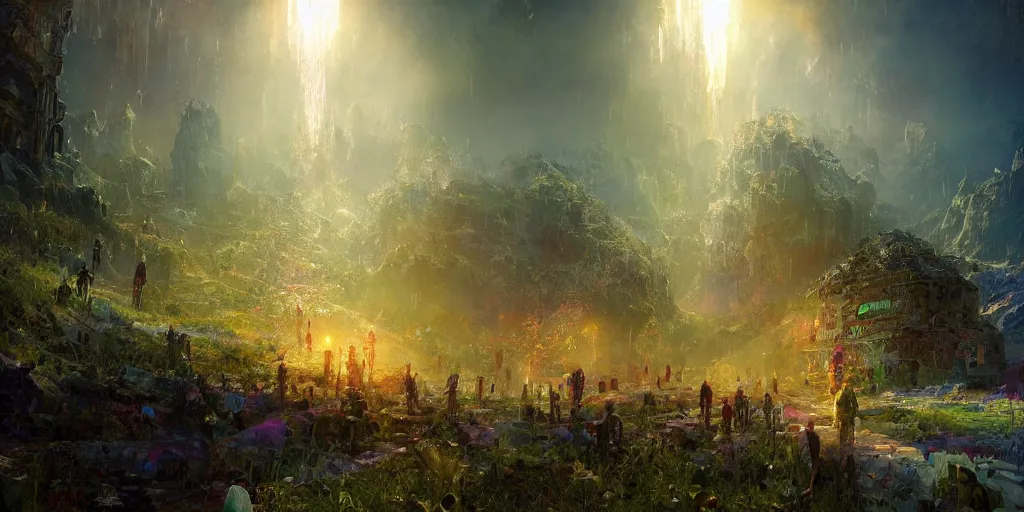 Image similar to and this will be the day - - this will be the day when all of god's children will be able to sing with new meaning : ultrafine highly detailed hyper colorful illustration, sharp focus, rozalski, craig mullins, federico pelat, unreal engine highly rendered, global illumination, radiant light, intricate and detailed environment