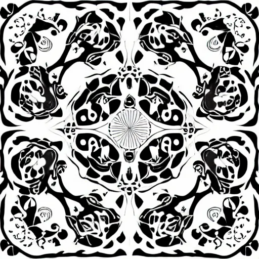 Image similar to a vector art of flowers, ornamental, mystic, black and white, clear shapes, ornament, flower
