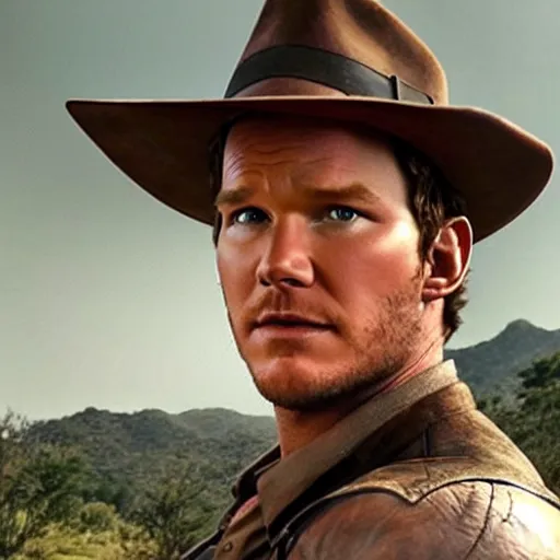 Image similar to chris pratt as indiana jones, selfie with older harrison ford, instagram, high detailed, symmetrical