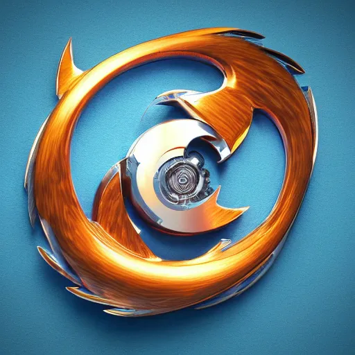 Image similar to mythical organic biomechanical firefox logo fighting a clean steel chrome logo. futuristic. blue blurry background. highly detailed, intricate steampunk ornate, poetic, 3 d render, digital art, octane render, 8 k artistic photography, photorealistic.