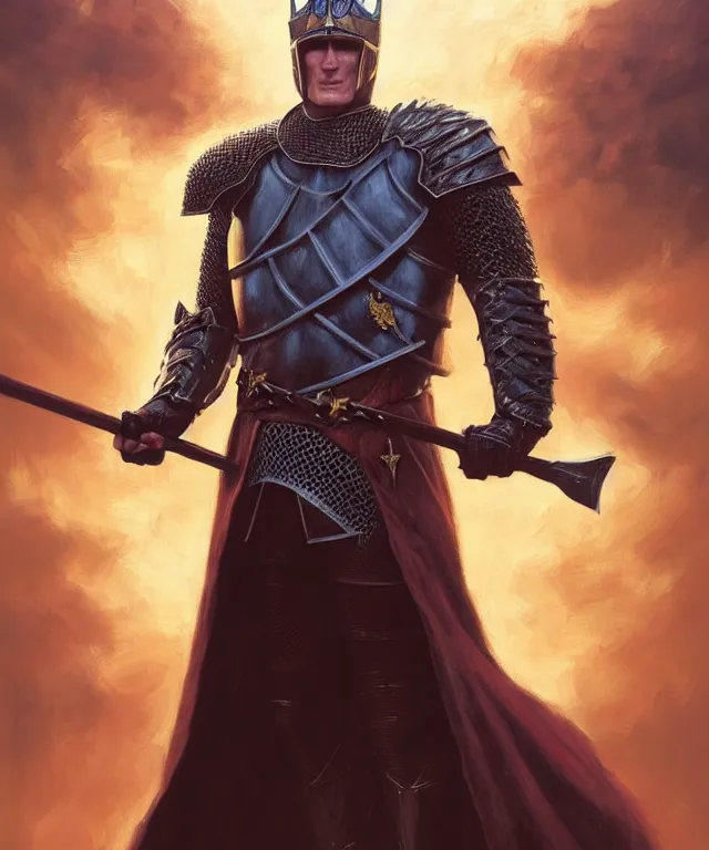 Image similar to a ( fantasy comic ) ( cover art ) portrait of ( young dolph lundgren ) as a ( royal knight ) kneeling before the viewer, oil painting by greg rutkowski and serhiy krykun and artgerm, photorealistic, d & d, highly detailed!, hd, 4 k, trending on artstation