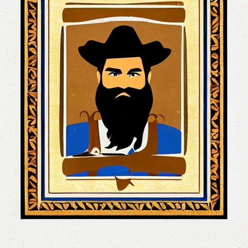 Prompt: bearded cowboy, persian folkore artstyle, portrait, calligraphy border