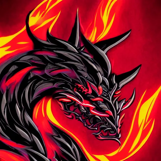 Image similar to Red dragon flame neon on a black color scheme with fire, in the graphic style of Patrick Gleason and Matt James, detailed art, trending on Artstation, sharp focus