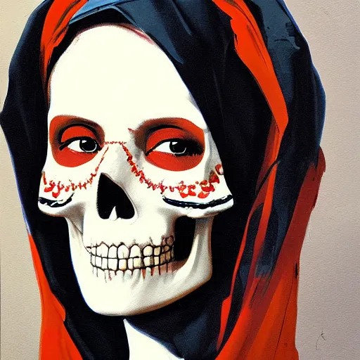 Image similar to painting of the virgin mary skull face by greg rutkowski and andy warhol and jc leyendecker