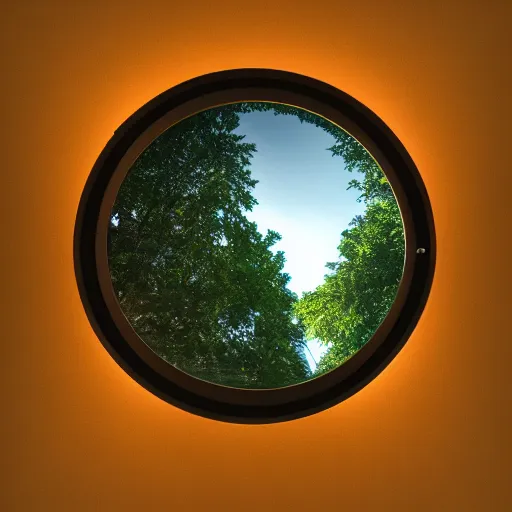 Image similar to A tree reflected in a mirror, ray tracing, realistic, octane render