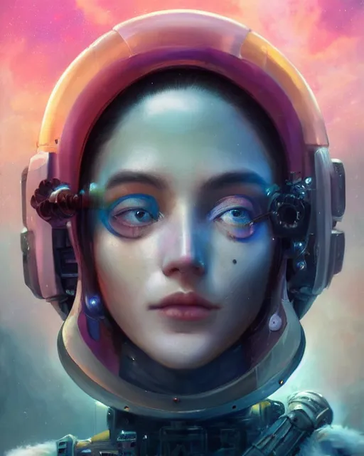 Image similar to a beautiful intricate exquisite imaginative exciting fashionable futuristic close up portrait of a young female astro engineer with stern looks, mechanical uniform, neon lights on hood and jacket by ruan jia, tom bagshaw, peter mohrbacher, brian froud, futuristic organic city in the background, epic sky, vray render, artstation, deviantart, pinterest, 5 0 0 px models