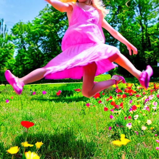 Prompt: bunny girl jumping amongst petals, vibrant, summer, sunny, dreamy