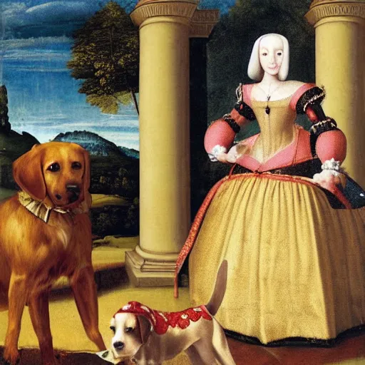 Prompt: a dog in a dress during the Renaissance