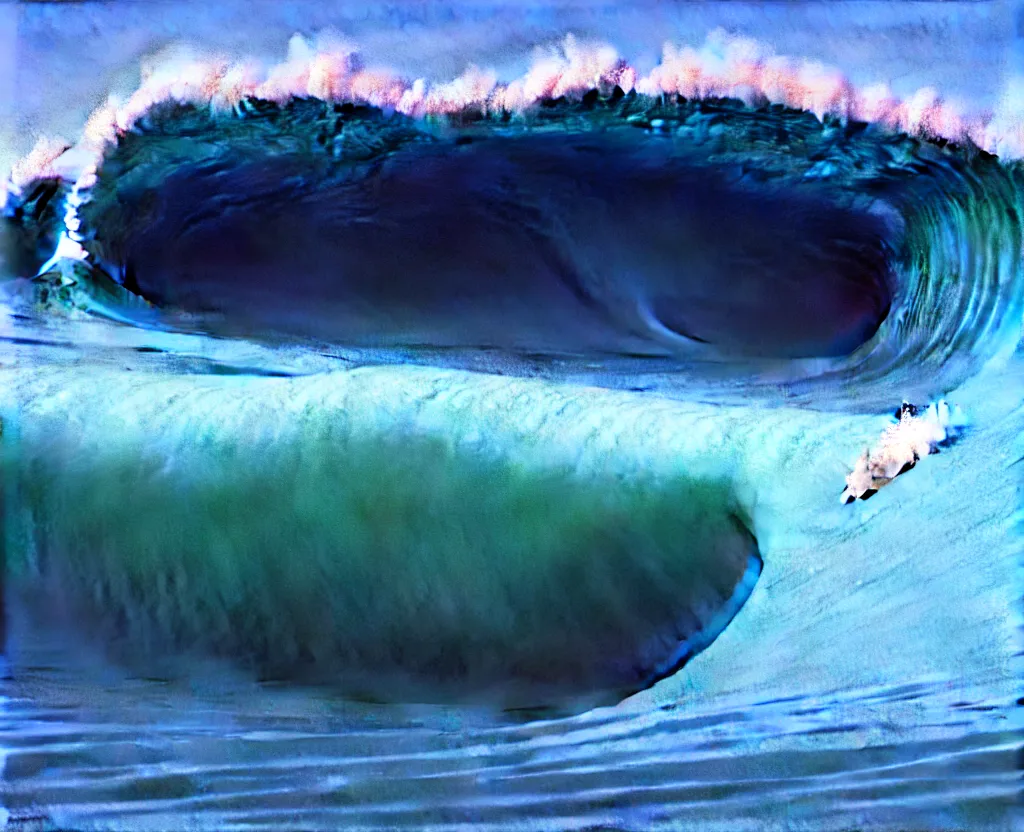 Prompt: Banzai Pipeline Wave breaking darkness barrel by Zdzisław Beksiński; Ultra-Realistic 3d depth shading;