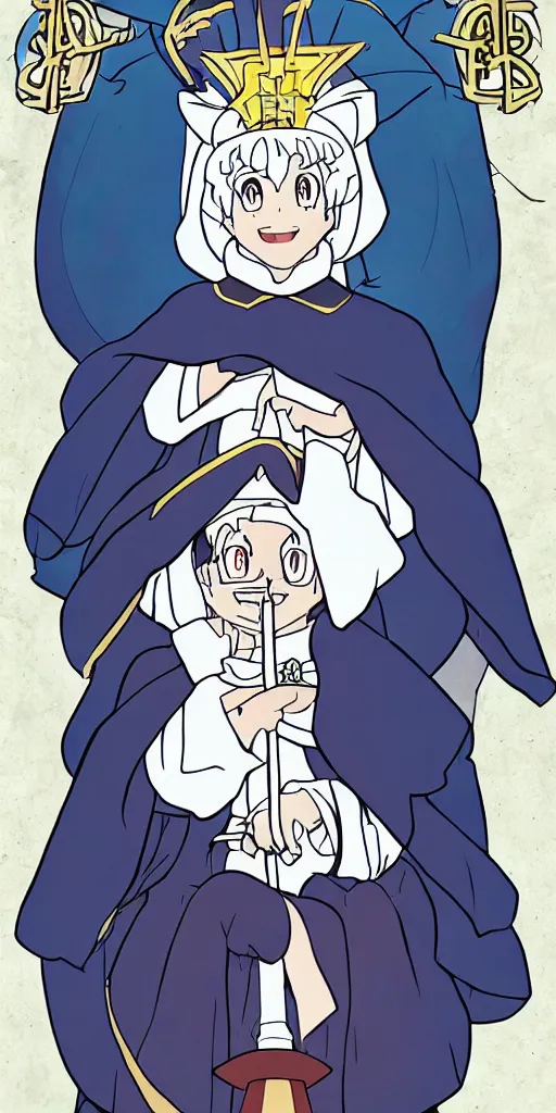 Image similar to the pope drawn by studio trigger, in the style of Little Witch Academia, spiritual enlightenment