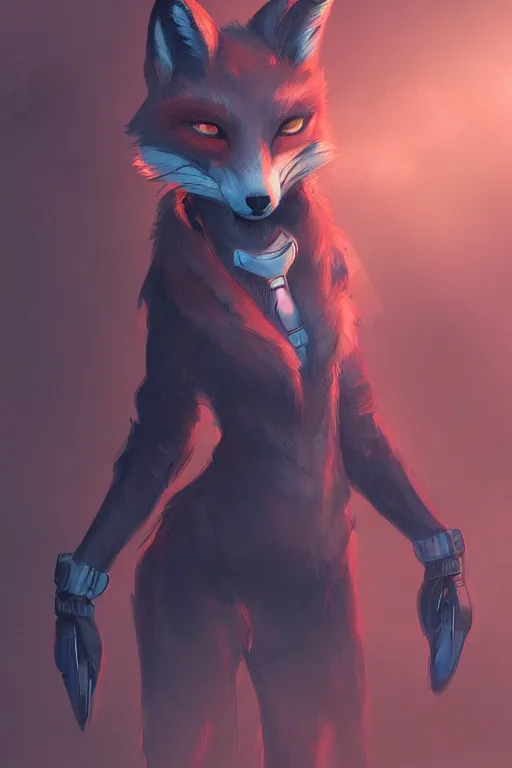 Image similar to a fox fursona, trending on artstation, by kawacy, furry art, digital art, cyberpunk, high quality, backlighting