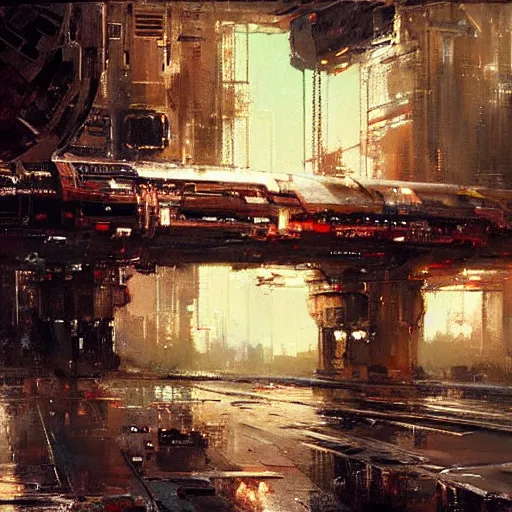 Image similar to megastructure in space, highly detailed painting by jeremy mann, 1 9 7 0 s scifi art style