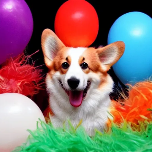 Image similar to Corgi on shrooms fights scary clowns