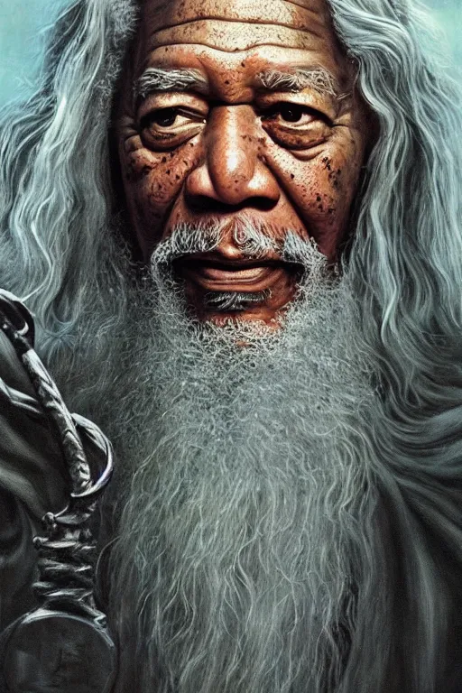 Prompt: morgan freeman starring as gandalf in lord of the rings, oil on canvas, intricate, 8 k highly professionally detailed, hdr, cgsociety