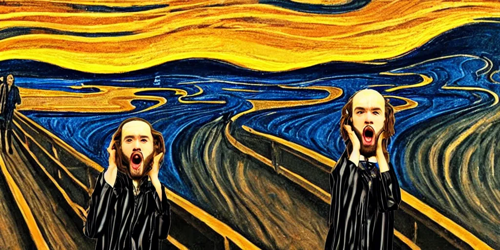 Image similar to john snow in the the scream painting realistic view