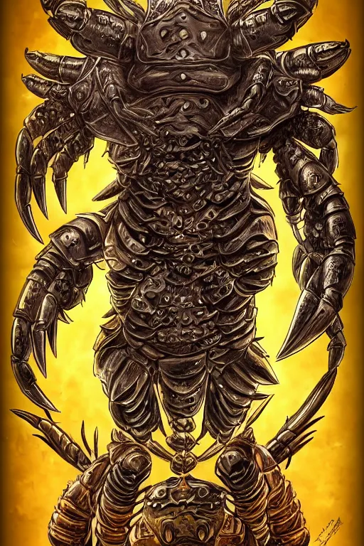 Image similar to armoured warrior humanoid crab monster, symmetrical, highly detailed, digital art, crab themed armour, sharp focus, trending on art station, ambient lighting, berserk, kentaro miura manga art style