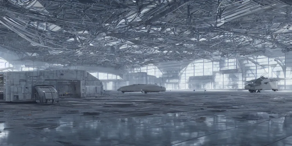 Prompt: https://s.mj.run/rzFYfitc8SY Interior a big Hangar of a space base, photo realistic, playing, CGI, Unreal Engine, Hdri, by Simón Staalhag