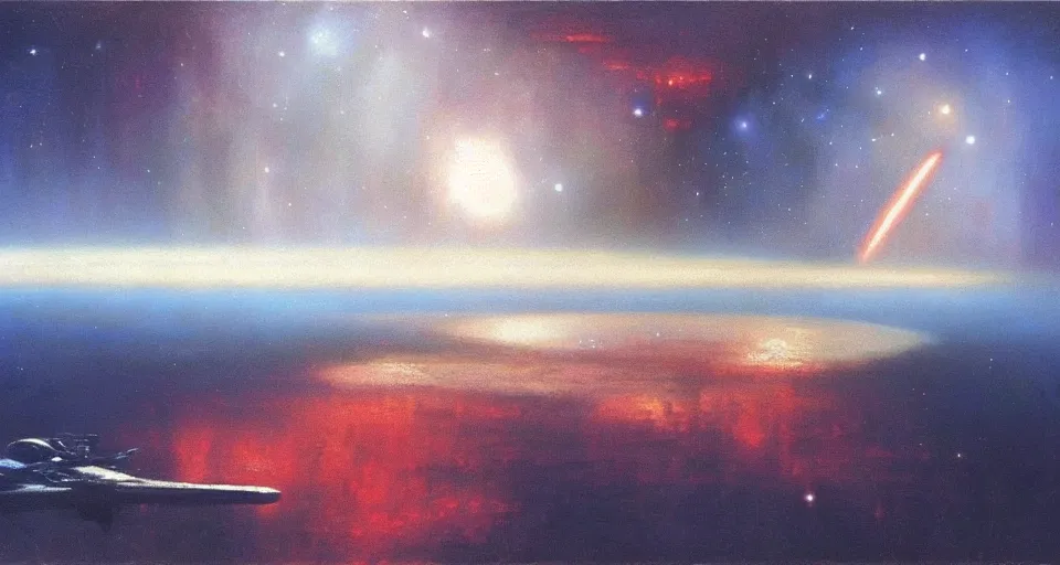 Image similar to masterpiece oil painting by the great famous sci - fi artist john harris.