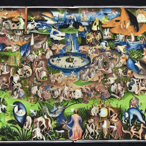 Image similar to a modern take on bosch garden of earthly delights, colored marker and black ink pen,