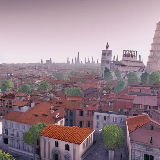 Image similar to city landscape of the leaning towers of pisa, digital art unreal engine 4 k 8 k ultrahd