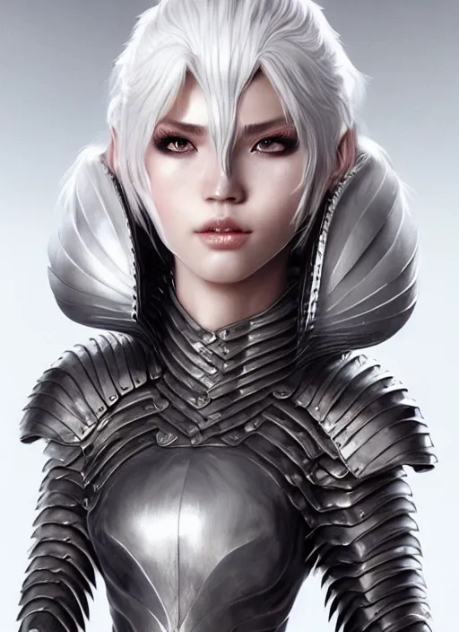 Prompt: warrior, fur - lined leather armor!!! beautiful and elegant white hair female!! gorgeous ayes!! character concept art, sharp focus, octane render! unreal engine 5! highly rendered!! trending on artstation!! detailed linework!! illustration by artgerm, wlop, and chie yoshii