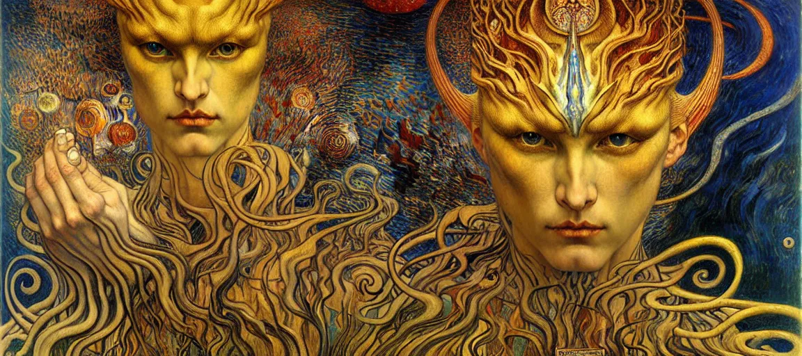 Image similar to Divine Chaos Engine by Karol Bak, Jean Delville, William Blake, Gustav Klimt, and Vincent Van Gogh, symbolist, visionary